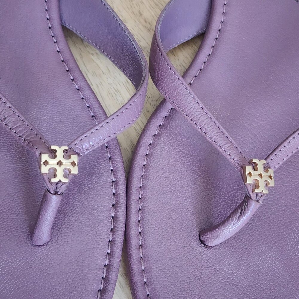 Tory Burch Sandals Shoes Womens Size 6.5M Purple Leather Thong Flip Flop Logo - Picture 9 of 12
